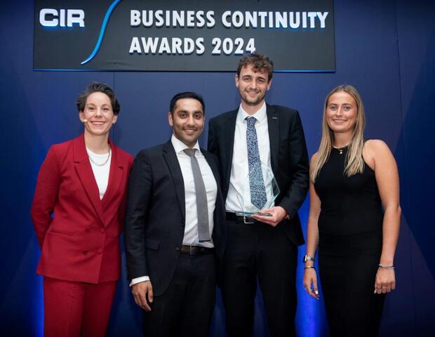 Callum Paul and Jameel Lalani with Award Judges at Business Continuity Awards 2024