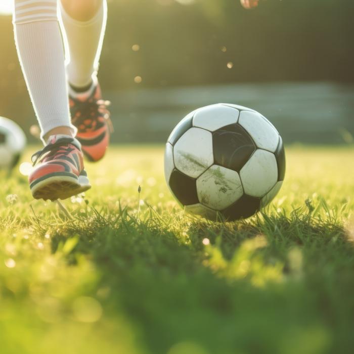 Close up of a ball with children playing soccer